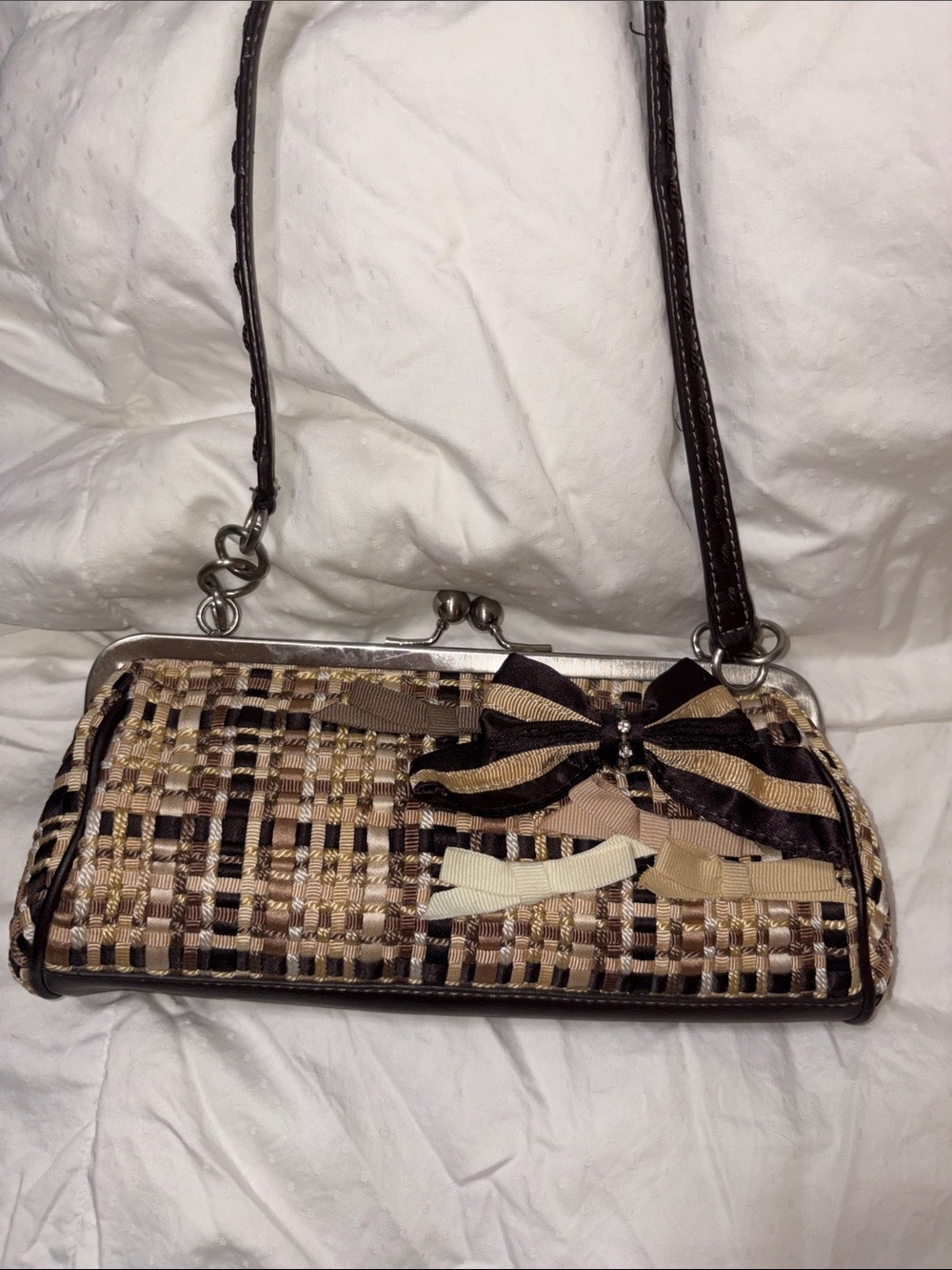 HTF Vintage 90’s Y2K The SAK shoulder bag woven bows kiss lock Mini Bag